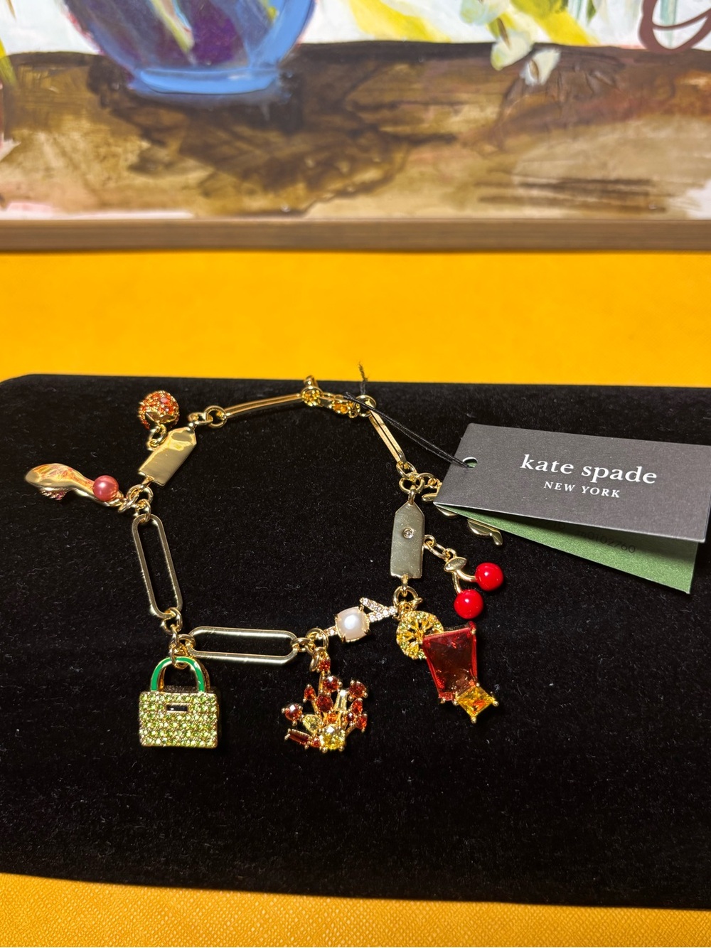 Kate Spade Multicolor Charm Bracelet with Green Bag Charm. NWT. 8” - Picture 9 of 9